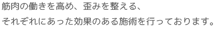 筋肉の働きを高め、歪みを整える、それぞれにあった効果のある施術を行っております。